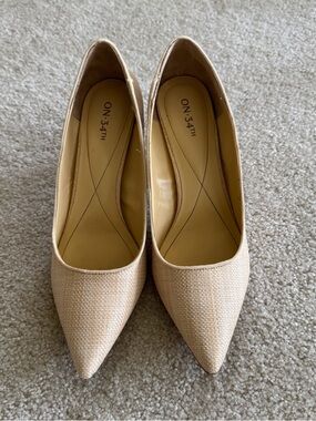On 34th Women’s Beige Neutral Woven Pointed-Toe Pumps Size 9.5